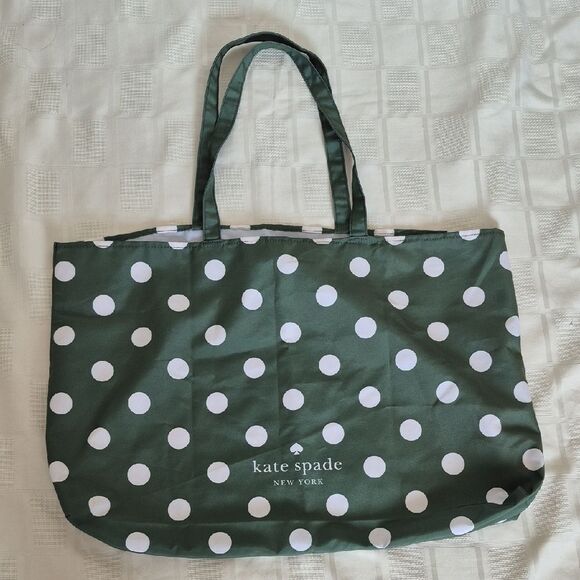 Kate Spade Dark Green and White Polka Dot Reusable Shopping  Tote - Picture 1 of 16